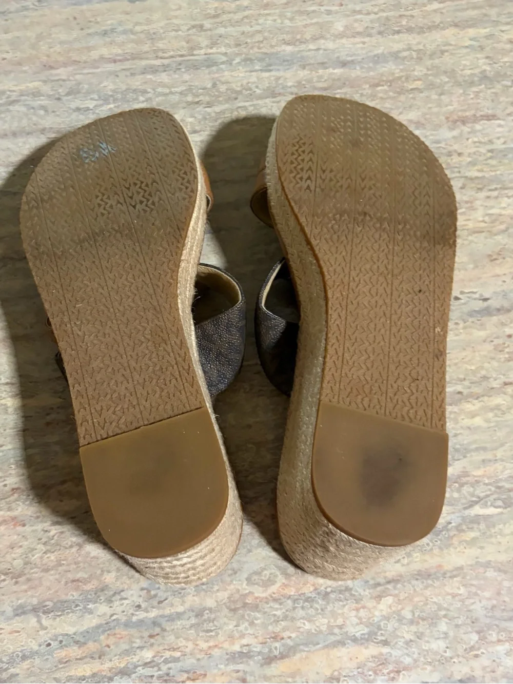 Michael Kors Tan & Brown Leather Logo Espadrille Wedge Sandals with Gold Accents